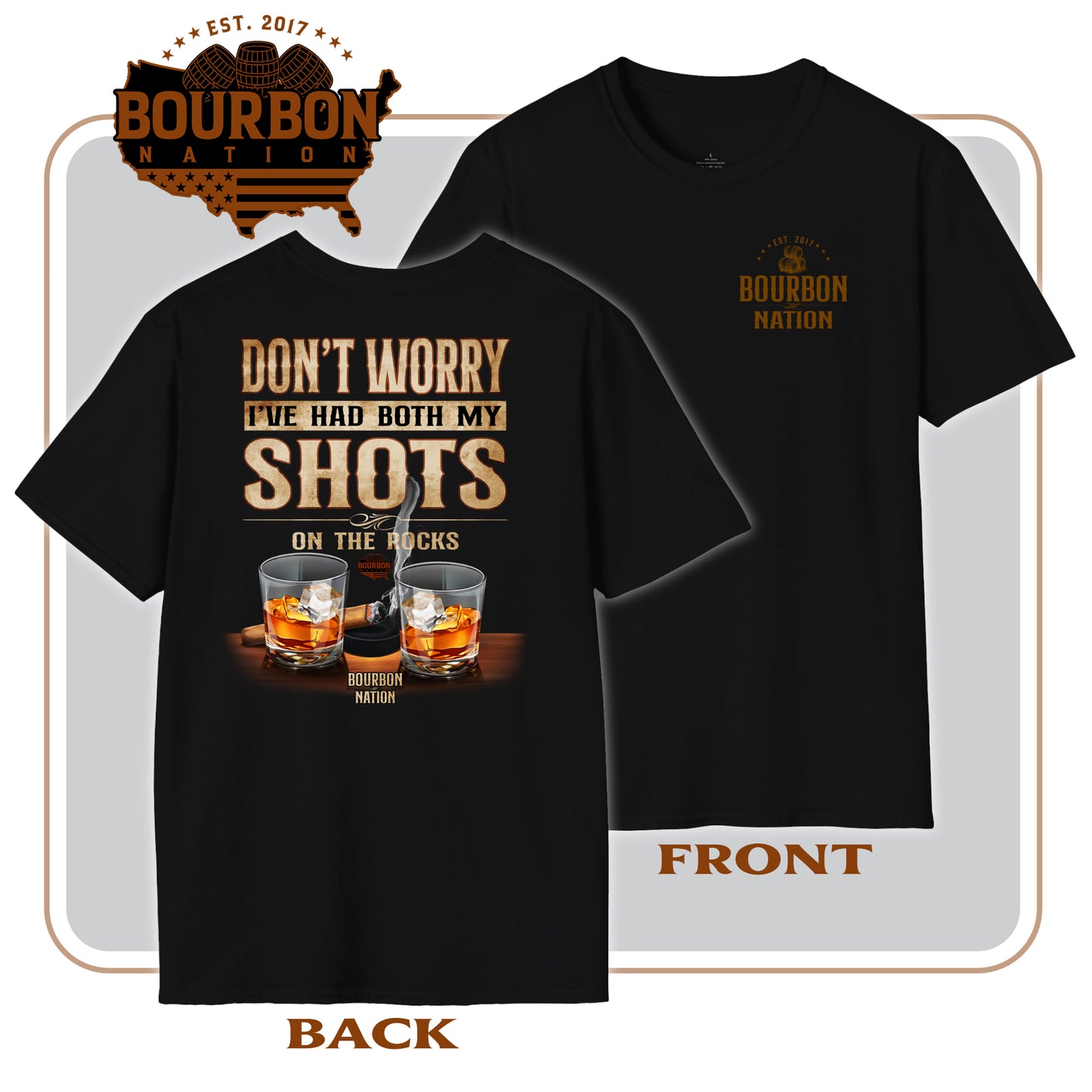 "Both Shots" short sleeve black t-shirt